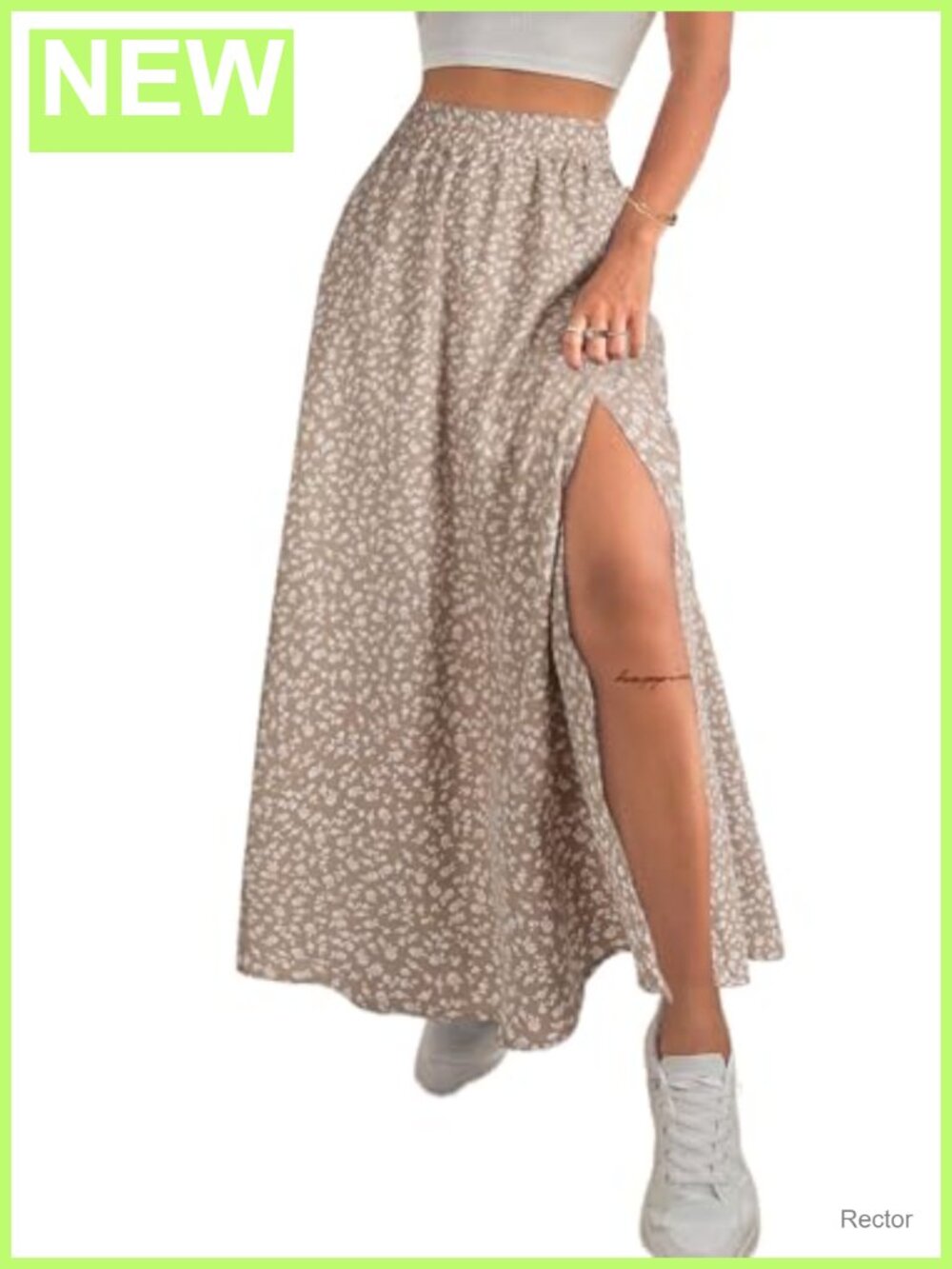 Women Boho Floral Slit Maxi Skirt High Waisted A-Line Long Skirt